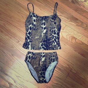 Gottex Vtg High Cut Leopard Tankini Swimsuit Sz S